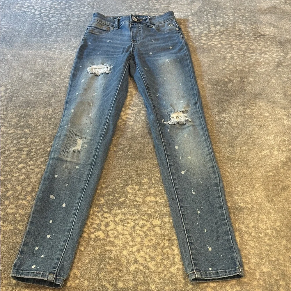 Justice Kids Distressed Blue Paint-Splatter Jeans Size 12